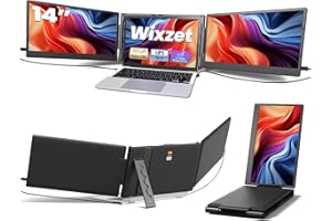 Wixzet Laptop Screen Extender, 14" FHD 1080P Portable Monitor for Laptop, Plug&Play Triple Screen Extender, Auto Adjust Width Dual Monitor for 13" - 17" Laptops, Compatible with MacOS/Wins/Chrome/Dex
