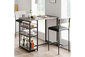 IDEALHOUSE Dining Table and Chairs, Bar Table Set with 2 Upholstered Bar Stools, 3 Piece Dining Room Set for Small Space, Apartment, Retro Grey