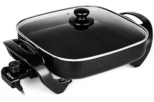 Caynel 12 x 12 Inch Nonstick Ceramic Electric Skillet with Glass Lid, Aluminum Body, 1400-Watts, Adjustable Temperature Controller Goes Up to 460 Degrees for Fry, Bake, Steam or Simmer, Easy to Clean