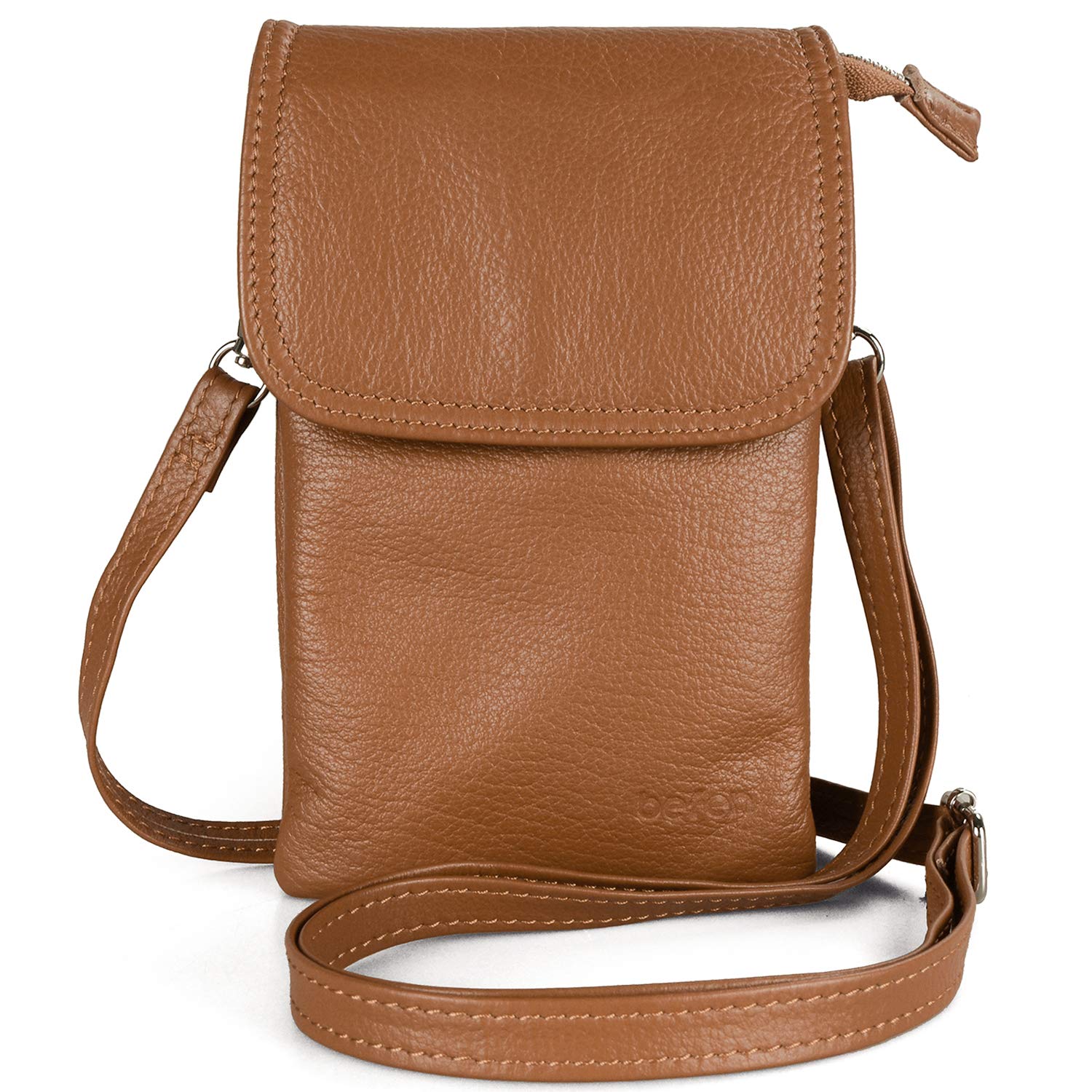 befen Genuine Leather Phone Bag, Real Leather Phone Purse Wallet, Small Cell Phone Cross Body Bag for Women with Long Strap and Key Ring - Fit 8 Plus or Phone Less 6.5 Inch — image 1