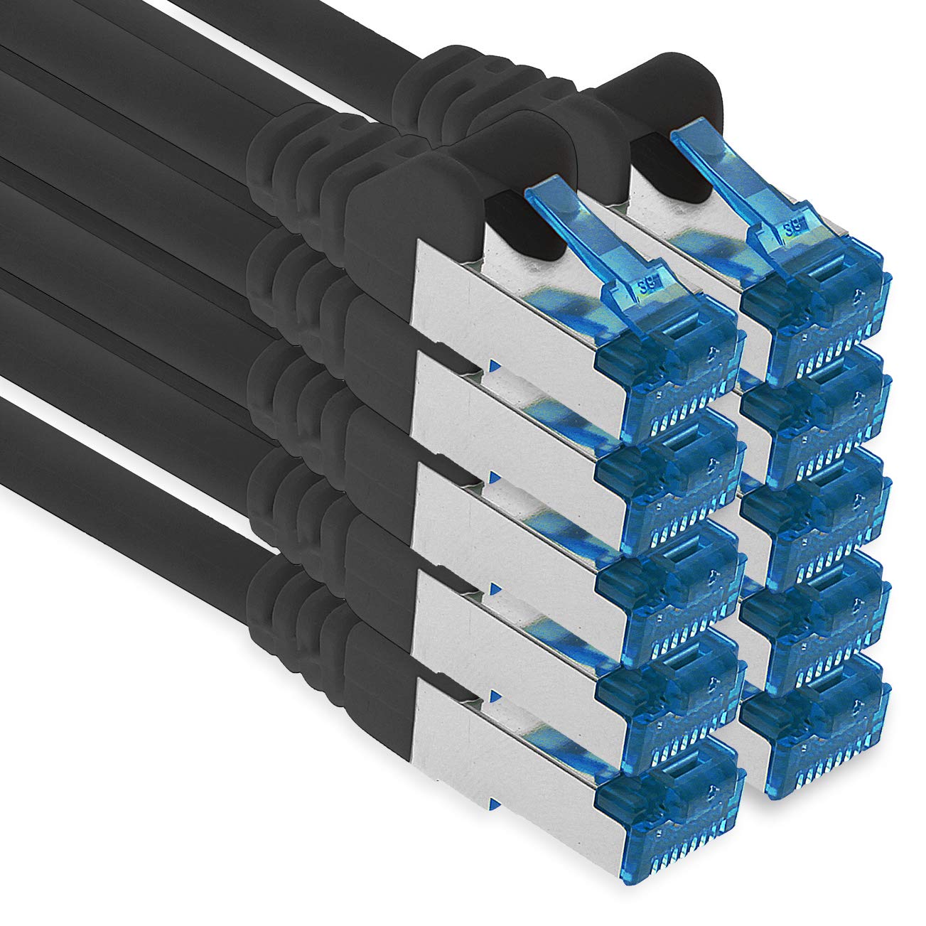 1aTTack.de Patch cable - 10x 5m Ethernet, network, LAN cable CAT6a (for gigabit networks, routers, switches, modems with RJ45 input - black)