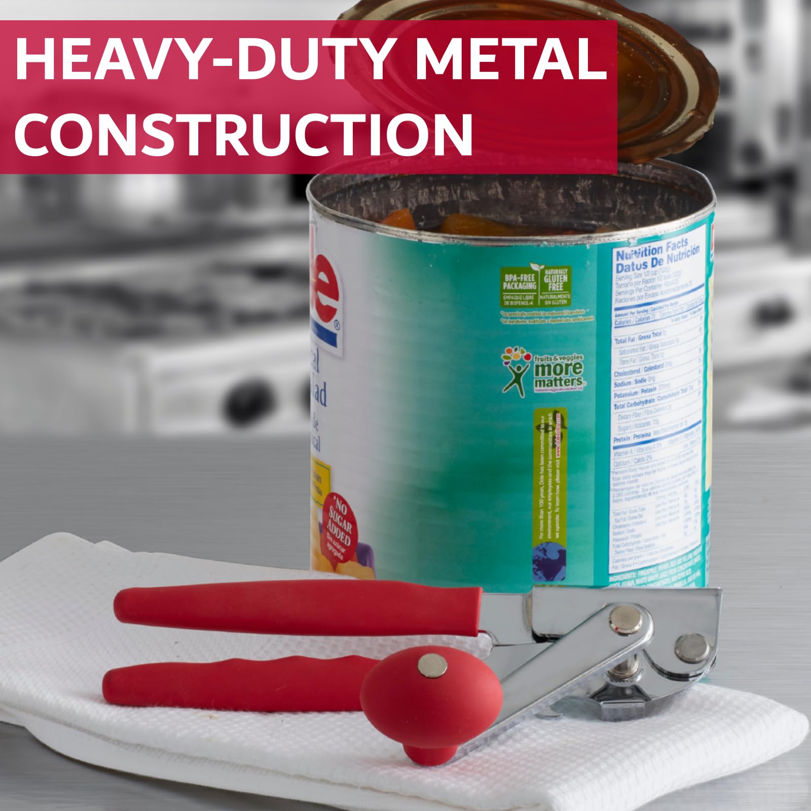 Chef Master Commercial Can Opener Heavy Duty - Manual Hand Crank for Large Cans with Anti-Slip Grip - Stainless Steel Restaurant Can Opener Manual for Seniors, Kitchen, Bars & Food Trucks - 90056