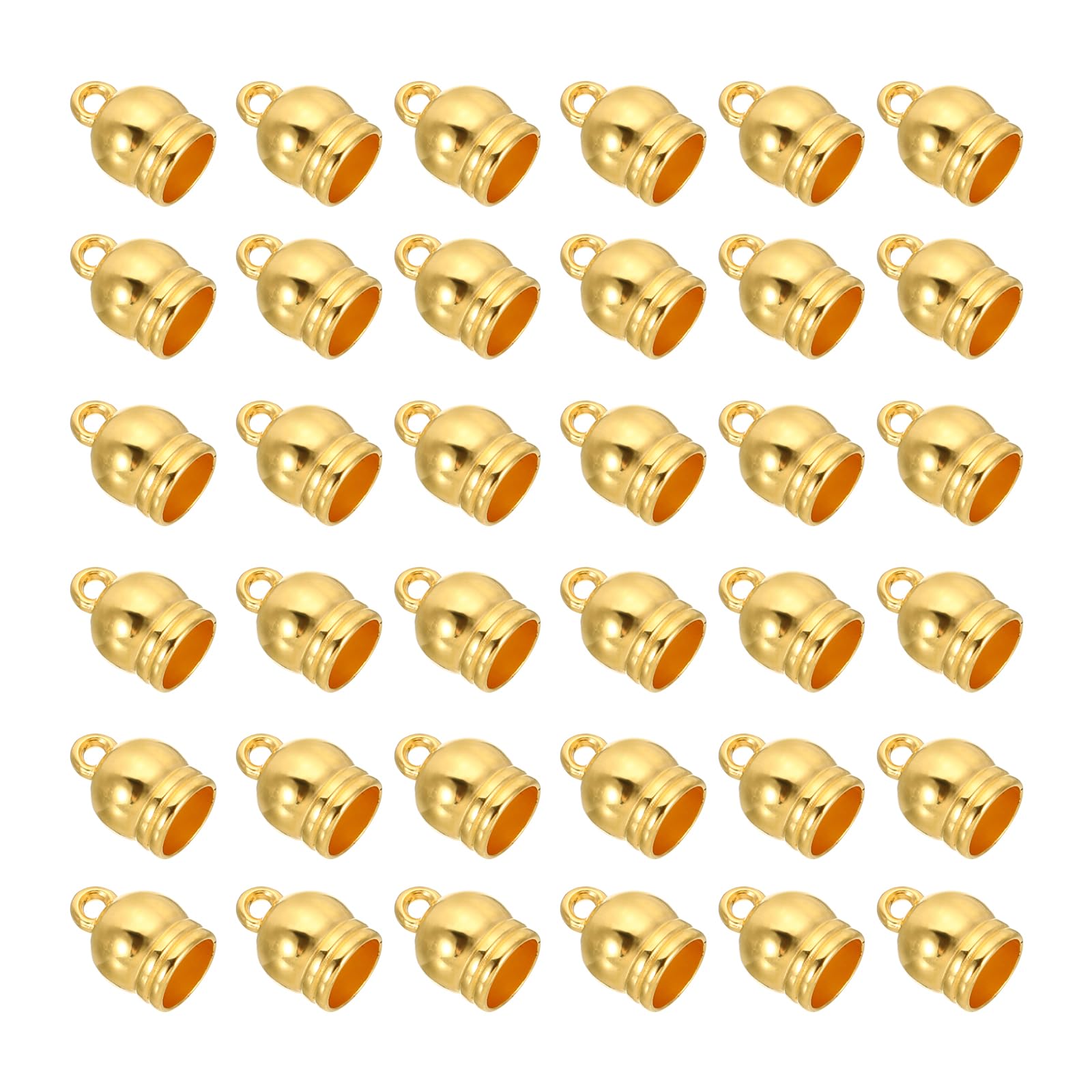 PATIKIL 8mm Cord End Caps, 50Pcs Alloy Round Terminators Cord Findings Clasp for Jewelry Making Bracelet Tassel DIY Crafts, Gold Tone