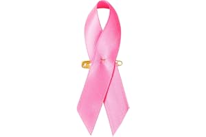 SIMISI RIBBON 200 Pieces Breast Cancer Awareness Accessories Bulk Items Pink Satin Awareness Ribbons with Safety Pins 1.4 x 3 inch