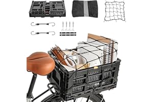 BEEYEO Bike Basket Rear, Universal Bicycle Basket Foldable for Adult Women Men Carrying Small Dogs Cats Pets with Waterproof 