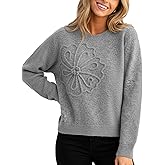 CUPSHE Women's Sweaters Soft Knit Pullover Fall Sweaters 3D Floral Long Sleeve Crewneck Ribbed Casual Top