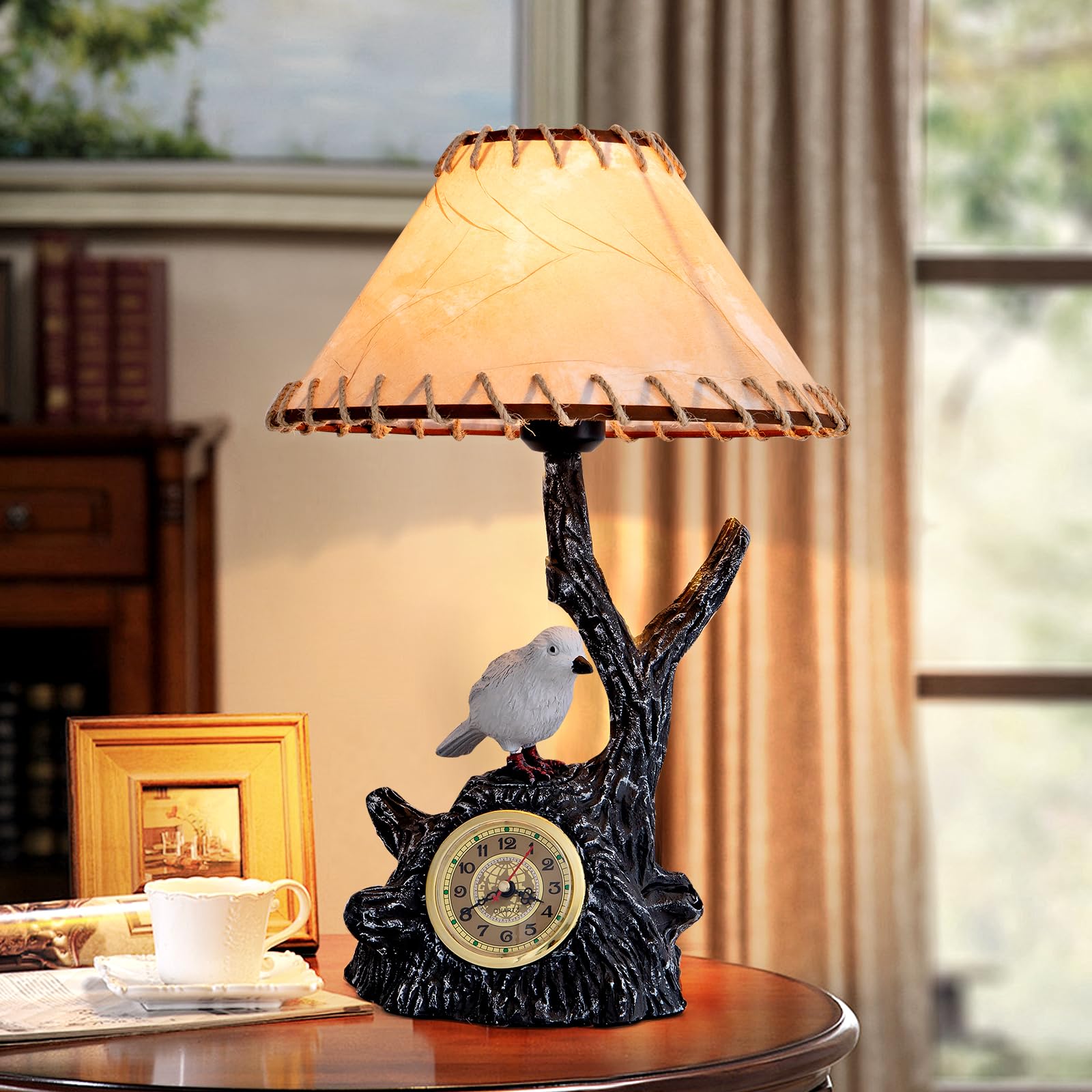 Photo 1 of ******************SEE NOTES*************
ZYLEISENBAO Midcentury Bedside Lamp Brown Vintage Table Lamp Rustic Resin Nightstand Light Farmhouse Desk Lamp with Clock Creative for Bedroom Living Room Hotel Study Office Decoration