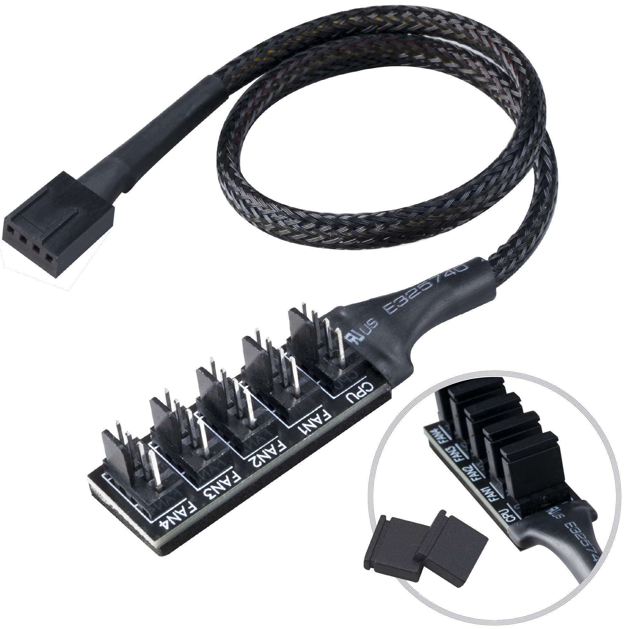 Akasa FLEXA FP5H | PWM Fan Hub | 5 Way Fan PWM Splitter Hub Cable | Black Sleeved Braided Cable | 4-pin | 30 cm | AK-CBFA08-30BK