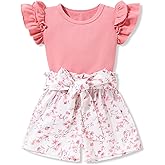 oklady Toddler Girl Clothes Ruffle Floral Embroidery Shirt and Shorts Set