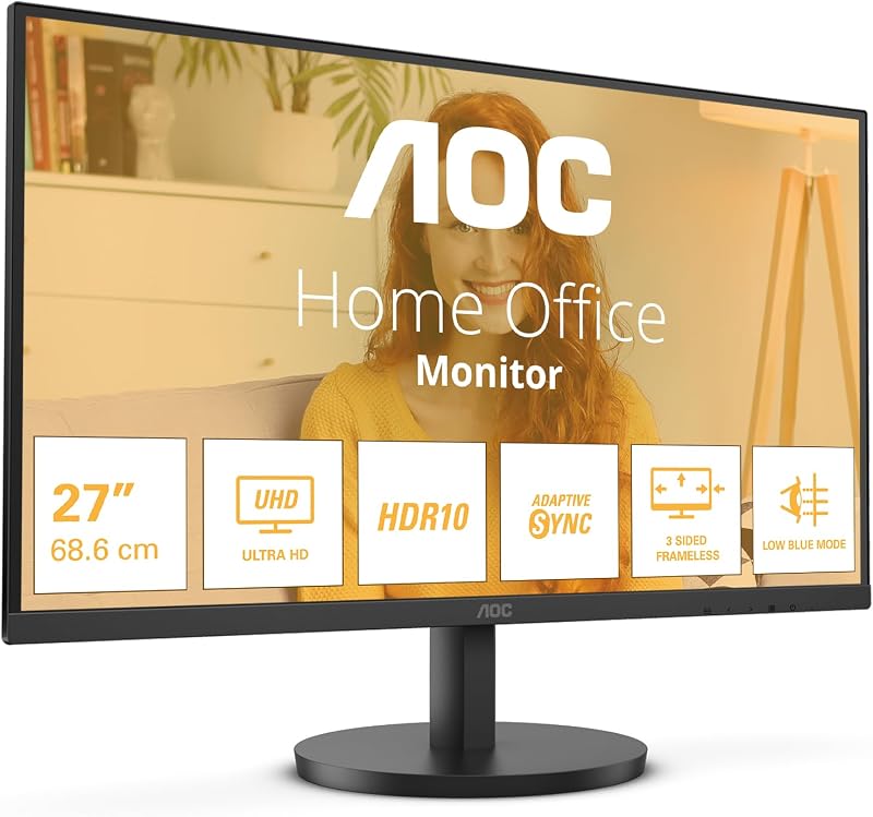 AOC U27B3M 27 Inch UHD Monitor 60Hz HDR10 VA 4ms GtG HDMI DP Black