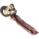 Pacific Giftware Demonic Ram Horned Skull Long Forked Tongue Stick Incense Burner Holder Gothic Halloween Decor