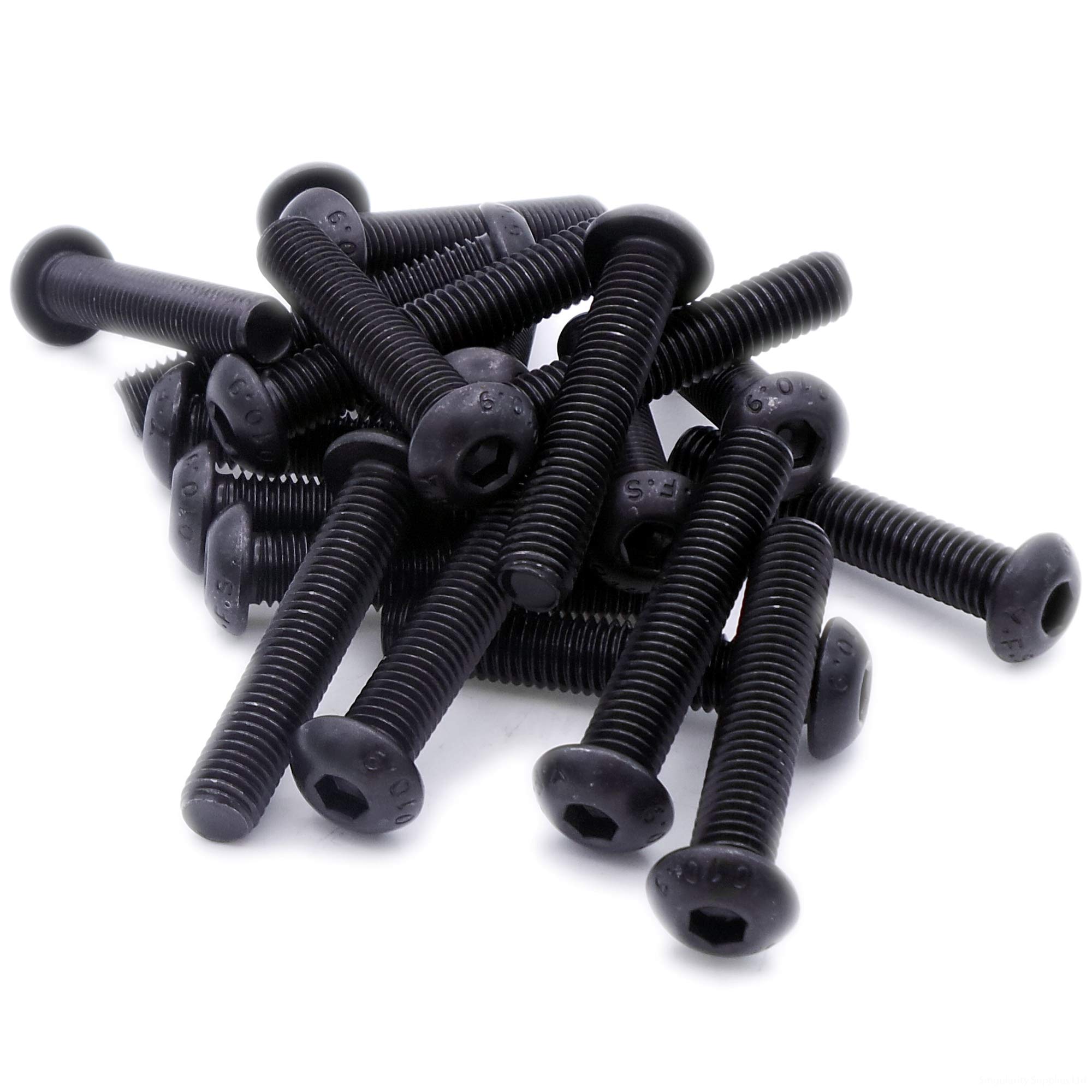 M4 (4mm x 16mm) Hex Socket Button Machine Screw (Bolt) - Black Steel (Pack of 20)