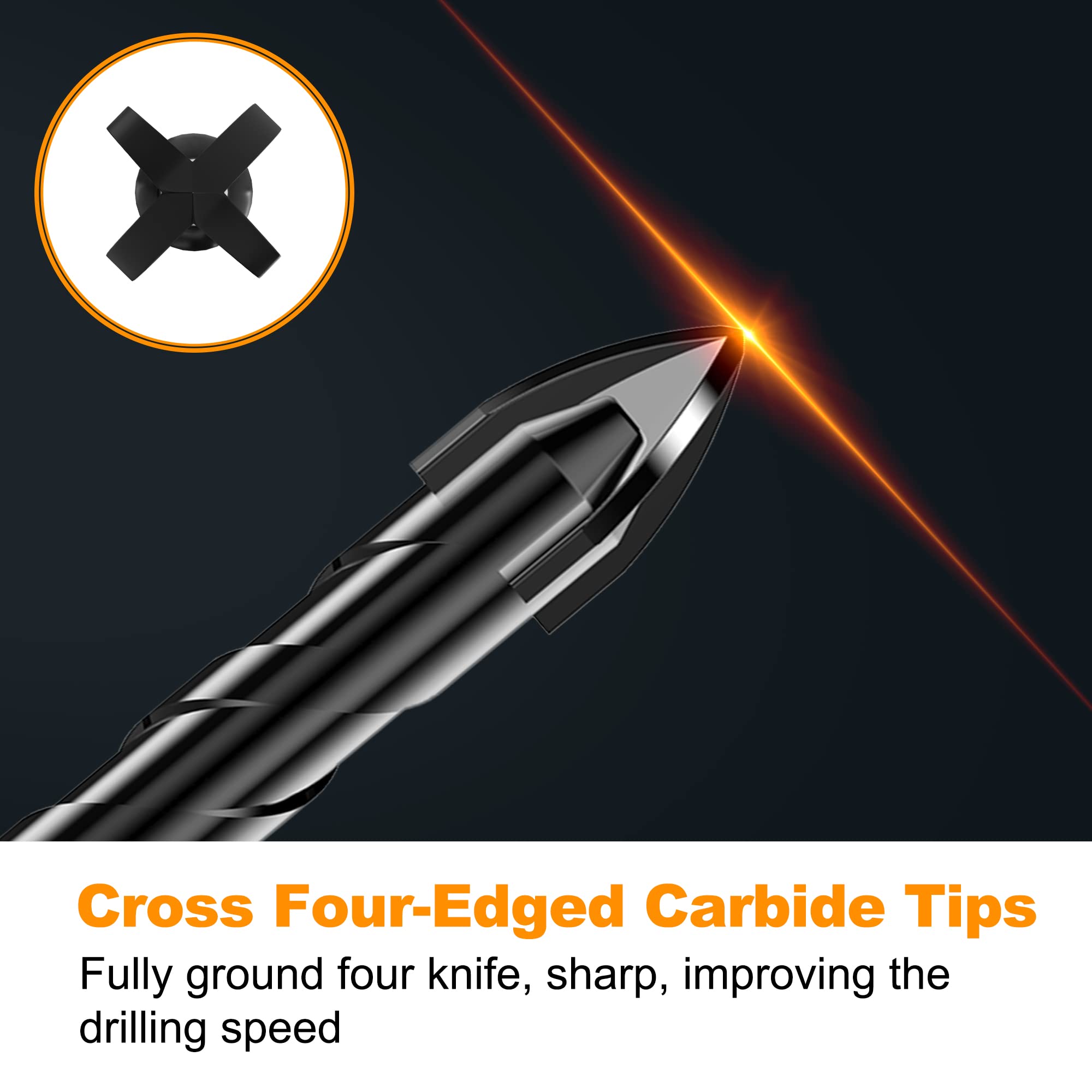 Masonry Drill Bit Set - Cement Drill Bit, Professional Concrete Drill Bit Set (10PCS) for Glass/Brick/Cement/Tile/Etc, Industrial Strength Carbide Cross Drill Bit Tip, 3/16