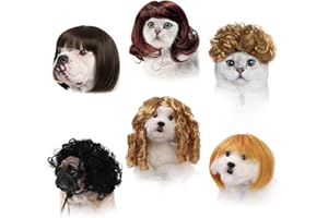UGRASEA 6 PCS Funny Dog Wig for Cat and Dog Role-Playing Wigs, Pet Wigs and Pet Costumes for Halloween, Christmas, and Party Decorations