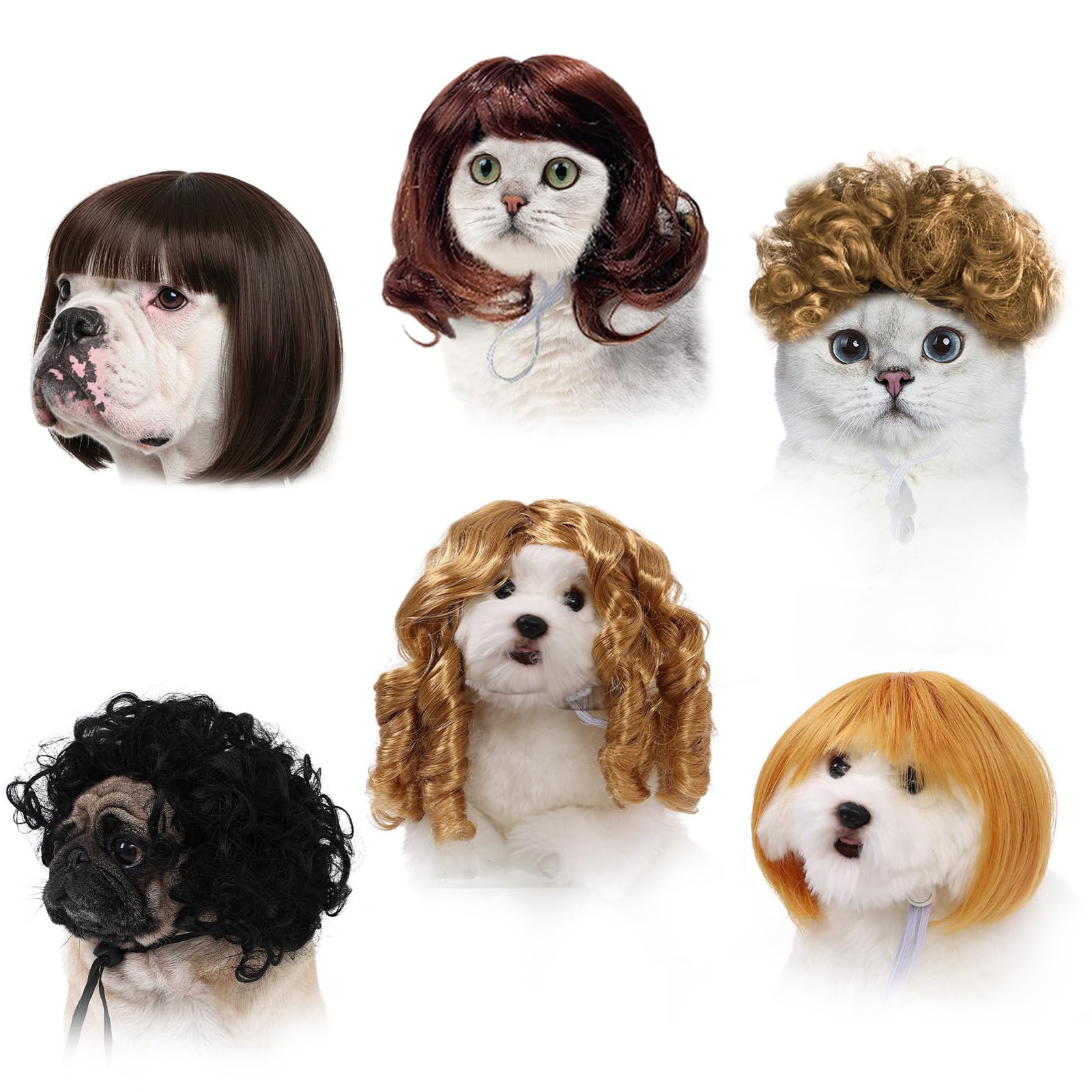 Photo 1 of UGRASEA 6 PCS Funny Dog Wig for Cat and Dog Role-Playing Wigs, Pet Wigs and Pet Costumes for Halloween, Christmas, and Party Decorations
