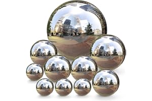 yarlung Set of 10 Stainless Steel Gazing Balls, 50-150 mm Garden Mirror Globe Floating Pond Sphere, Silver Polished Hollow Ball Reflective Ornament for Home Yard Outdoor Lawn Decoration