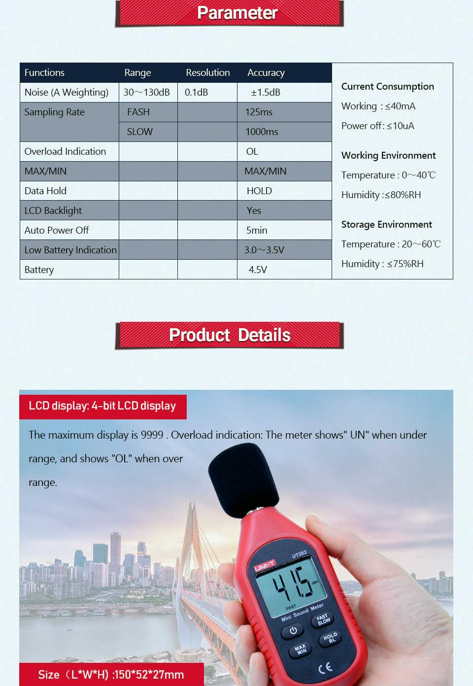 UNI-T UT353 UT353BT Sound Level Bluetooth Meter Digital Nois...