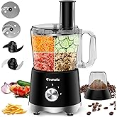 Food Processor and Vegetable Chopper 600W BPA Free 12-Cup Bowl, French-Fry-Cutter, 6.8oz Grinder for Cheese Grating, Ice Creshing, Chopping, Shredding, Slicing, Mixing and Doughing, 2+P Speeds
