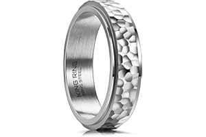 KING RING King 6mm Hammered Spinner Ring - Fidget for Stress Relief, Stainless Steel for Men & Women - Designed in USA