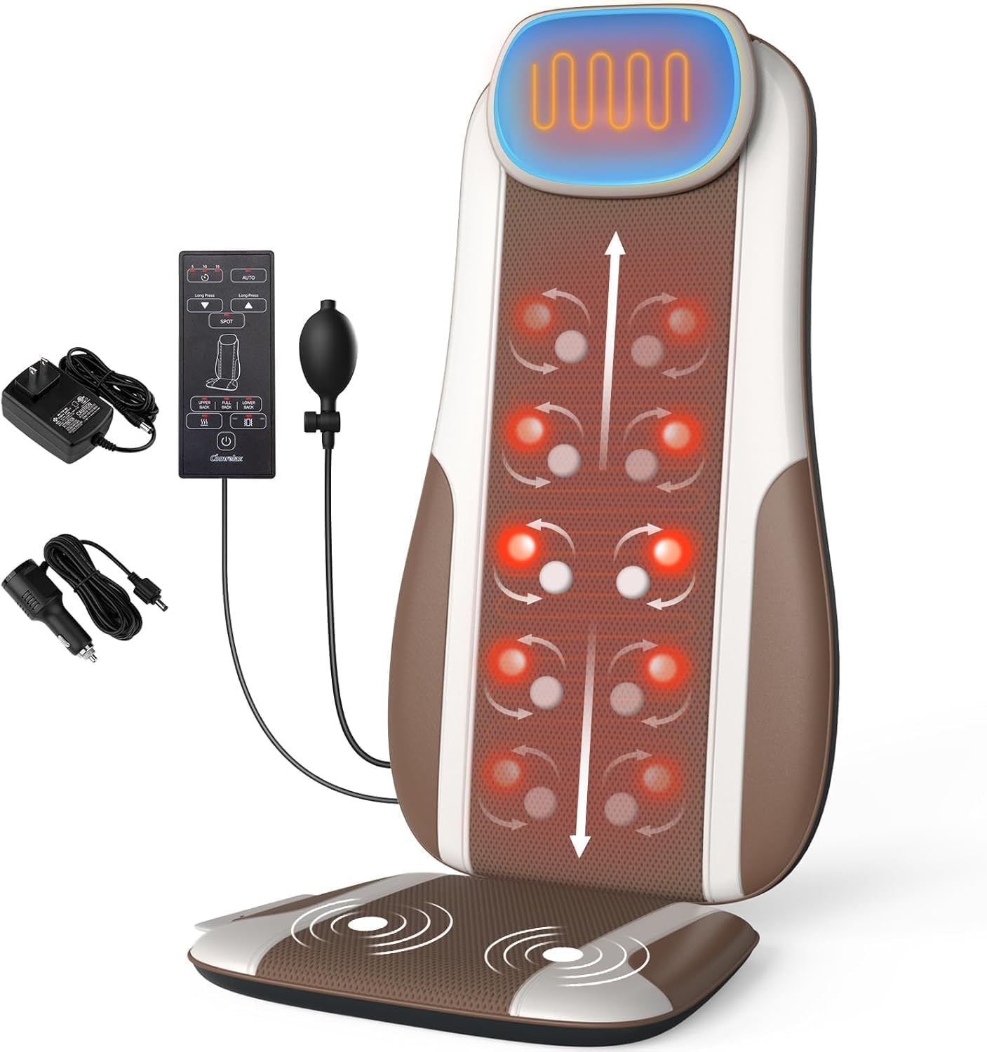 Photo 1 of comrelax Shiatsu Back Massager with Heat, Massage Chair Pad Seat Cushion for Stress Relief, Deep Tissue Kneading & Roller, 2 Vibration Motors, Back Waist Hip Massager, PU Leather, with 2 Adapters
