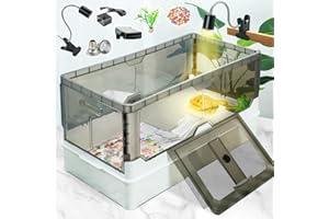 Wedoelsim Turtle Tank kit with Filter+Water Pump+Heat lamp, Wheels, Easy to Move, Imitate The Natural Flows, Suitable for Small Turtle Horned Frog Hermit (L, White)