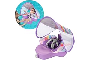 FREE SWIMMING BABY Swimbobo Baby Floats for Pool with Canopy Non Inflatable Soft Skin-Friendly Fabric Material Infant Swim Float for Boys and Girls Swimming Pool Toys (Purple Rainbow)