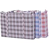 Simply Home Set of 4 Large Plastic Checkered Storage Laundry Shopping Bags W. Zipper & Handles Size 18.5"x18.5"x5.5"
