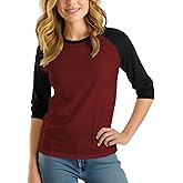 Decrum Baseball Shirt Women - Casual Fashion 3/4 Length Sleeve Womens Raglan Tops