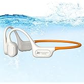 Soft Liquid Silicone Bone Conduction Swimming Headphones Underwater,IPX8 Waterproof Earbuds,Open Ear Swim Headphone with Skin-Friendly/Built-in 32G MP3-Player Earphones for Swimming-Beige Orange