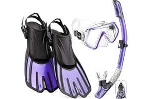 CAPAS Snorkel Mask Fins Set, Travel Size Snorkeling Gear for Adults with Adjustable Fins, Diving Mask and Dry Top Snorkel, Come with a Carrying Bag