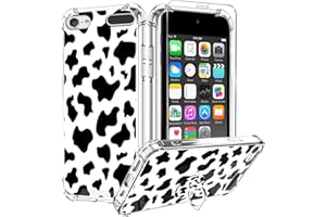 KANGHAR iPod Touch 7/6/5 Case, Cute Cow Print with Screen Protector,Kickstand Ring Holder Soft TPU Bumper Shockproof Cover for iPod Touch 5th/6th/7th Generation-Black