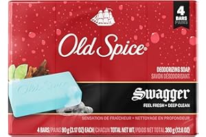 Old Spice Bar Soap for Men, Deodorizing, Feel Fresh & Deep Clean, Invigorating Lather, Swagger with Lime + Cedarwood Scent, 3.17 oz (4 Count)