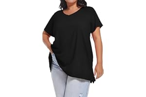 Plus Size Tops for Women V-Neck Basic Tshirt Loose Casual Short Sleeve Blouses(2XL-6XL)