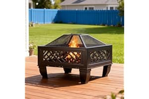 Breezz Update Version 26 Inch Wood Burning Fire Pit with Cooking Grill and Spark Screen, Outdoor Metal Firepit for Patio, Backyard, Bonfire Party, Camping and Garden