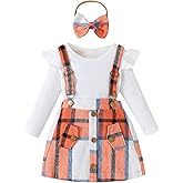 Coaturi Baby Girl Clothes Sets: 3 Piece Skirt Sets Ribbed Top Plaid Skirts with Headband Fall Outfits for Toddler 6-48 Months