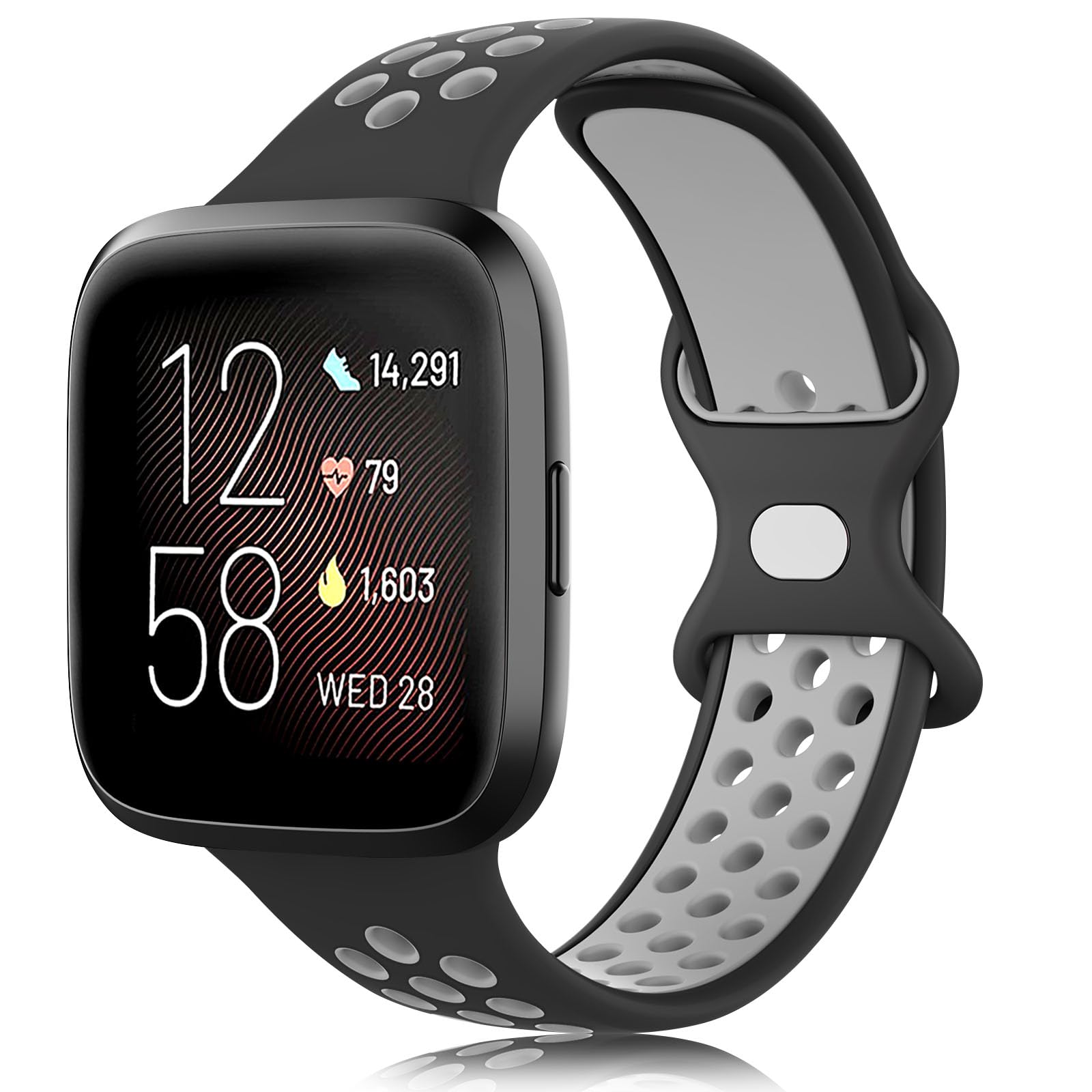 Tobfit Strap for Fitbit Versa 2 Straps for Women Men/Fitbit Versa Lite Strap, Breathable Adjustable Soft Silicone Replacement Band compatible with Fitbit Versa 2 (Black/Grey)