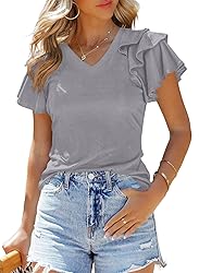 SHEWIN Summer Tops for Women Casual Short Ruffle