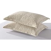 MarCielo 2-Piece Embroidered Pillow Shams, Decorative Microfiber Pillow Covers Set, Standard Size, Beige