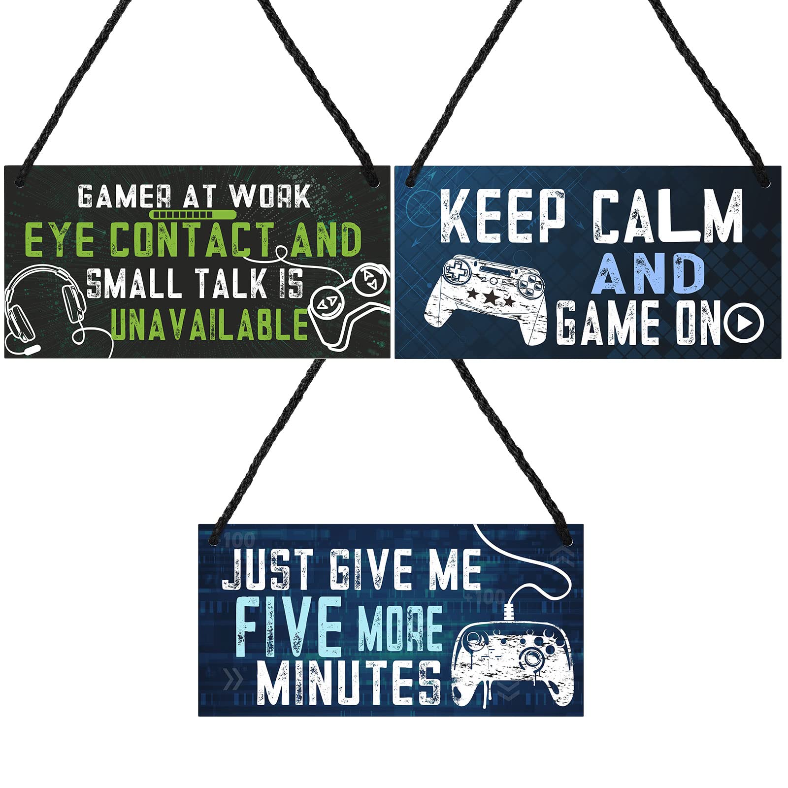 Ripeng 3 Pcs Gaming Door Sign for Boys Bedroom, Funny Gamer Gift Hanging Gaming Door Signs, Birthday Gift for Man, Brother Son Dad Playroom Boy Room Decorations, Video Game Player, Computer Gamer