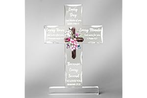 USEAMIE Christian Standing Cross, Acrylic Inspirational Gifts with Bible Verse Prayers and Flower, Religious Scripture Gifts for Mom Women Friends Wife Colleague (Bless Style)