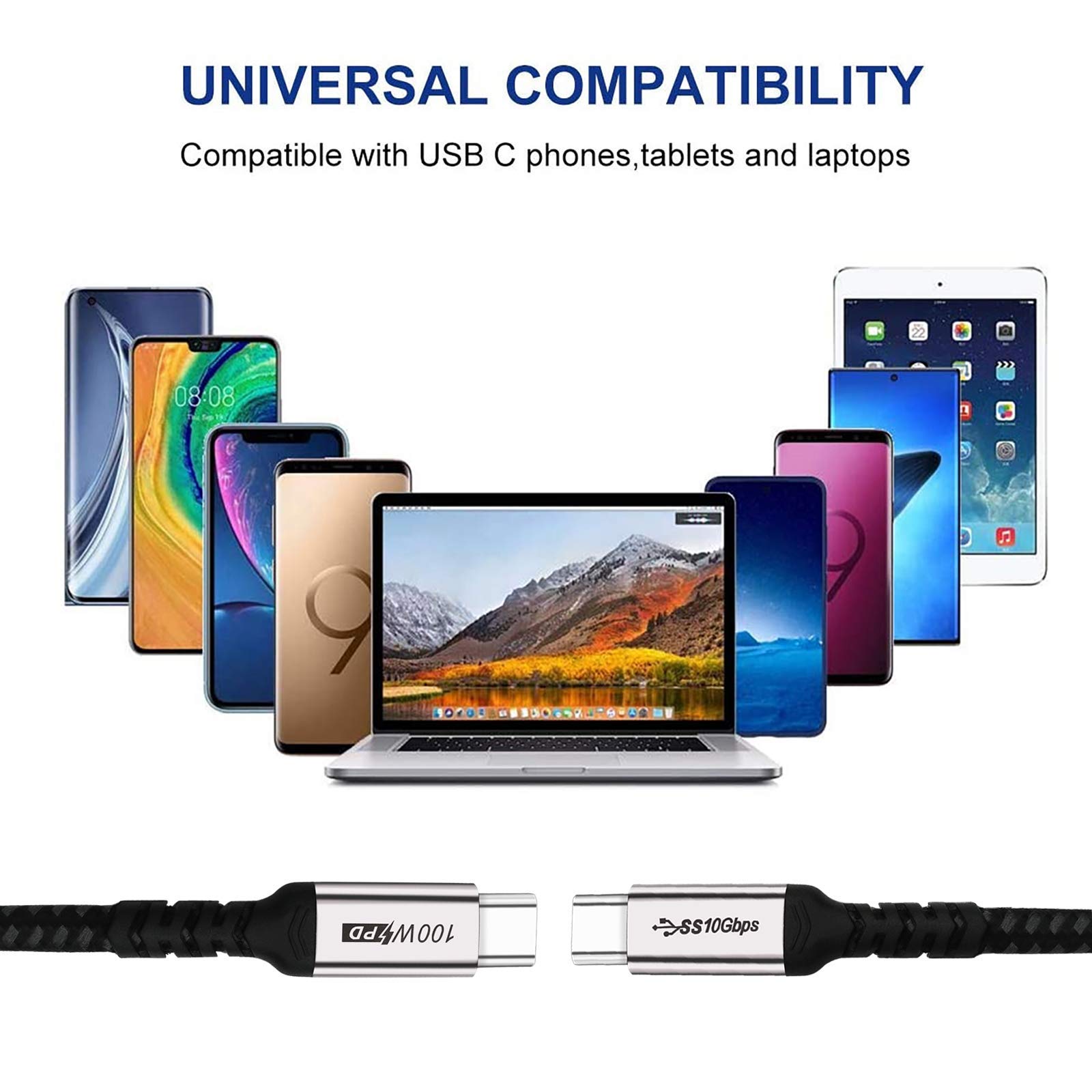 SUMPK USB C auf USB C Kabel kurz 50cm [2Stück], PD 100W 3.1 Gen 2 Schnellladekabel E-Mark Chip SuperSpeed 10Gbps 4K Video Datatransfer für ThinkPad Yoga Samsung Galaxy Note S8 S9 T5 LaCie SSD 5