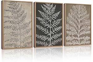 KUVIOKE Vintage Botanical Framed Wall Art Bohemian Black Tan Plant Leaf Wall Decor Nature Fern Plant Silhouette Wall Painting