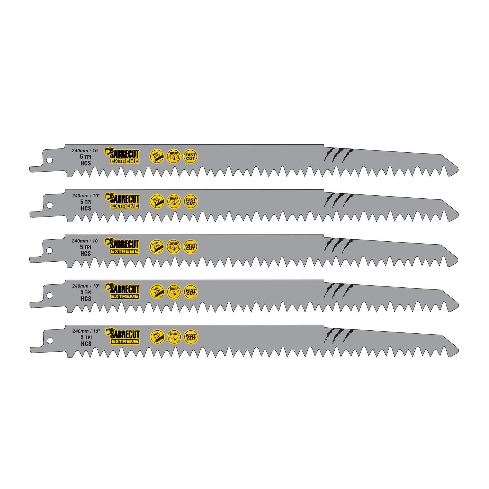 5 x SabreCut SCRS1531L_5 240mm 5 TPI S1531L Very Fast Wood Cutting Reciprocating Sabre Saw Blades