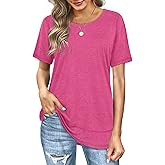 Dofaoo Womens Tops Short Sleeve Summer T-Shirts Curved Hem Casual Fashion Shirts Beach Vacation Clothes