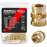 ZWMSSLL M2.5 Heat-Set Threaded Inserts, M2.5x4x4mm(100Pieces) Heat Set Insert for 3D Printing Components and Plastic Parts,Brass Metric Knurled Nuts