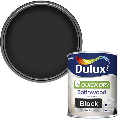 Dulux Quick Dry Satinwood Paint For Wood and Metal Black 750 ml