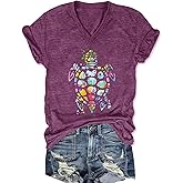 Women's T-Shirts V-Neck Boho Flowers Wildflowers Graphic Tees Shirts Cute Casual Summer Tops Short Sleeve T Shirt