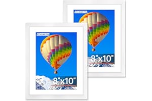 FIXSMITH 8x10 Picture Frame, White Photo Frame with HD Plexiglass, Display Pictures 5x7 with Mat or 8x10 Without Mat, Picture Frames Collage for Tabletop or Wall Display, 2 Pack