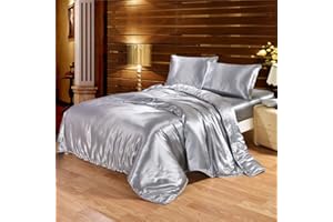 ABP Collection Duvet Cover - Silver Duvet Cover King Size 94X104 King/Cal King Size with Zipper Closure & Corner Ties, Ultra Soft Silky Satin Comforter Cover (1 Pieces Duvet Cover)