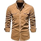 DSDZ Mens Slim Fit Business Shirts Long Sleeve Button Down Corduroy Shirt
